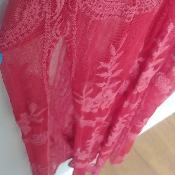Red Lace V-Neck Women's Dress - Picture 12 of 14